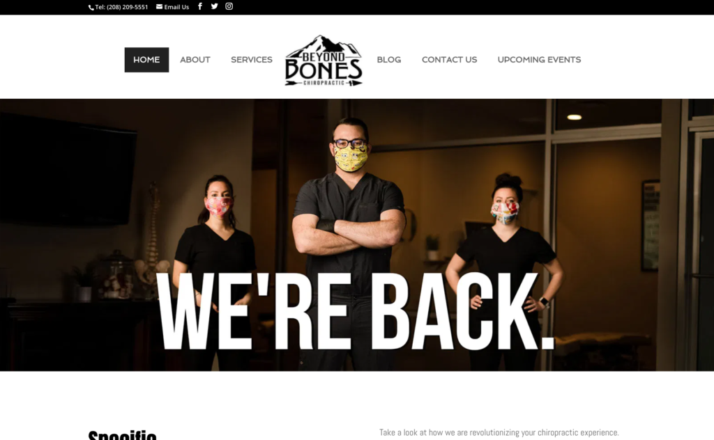 We're back website screenshot